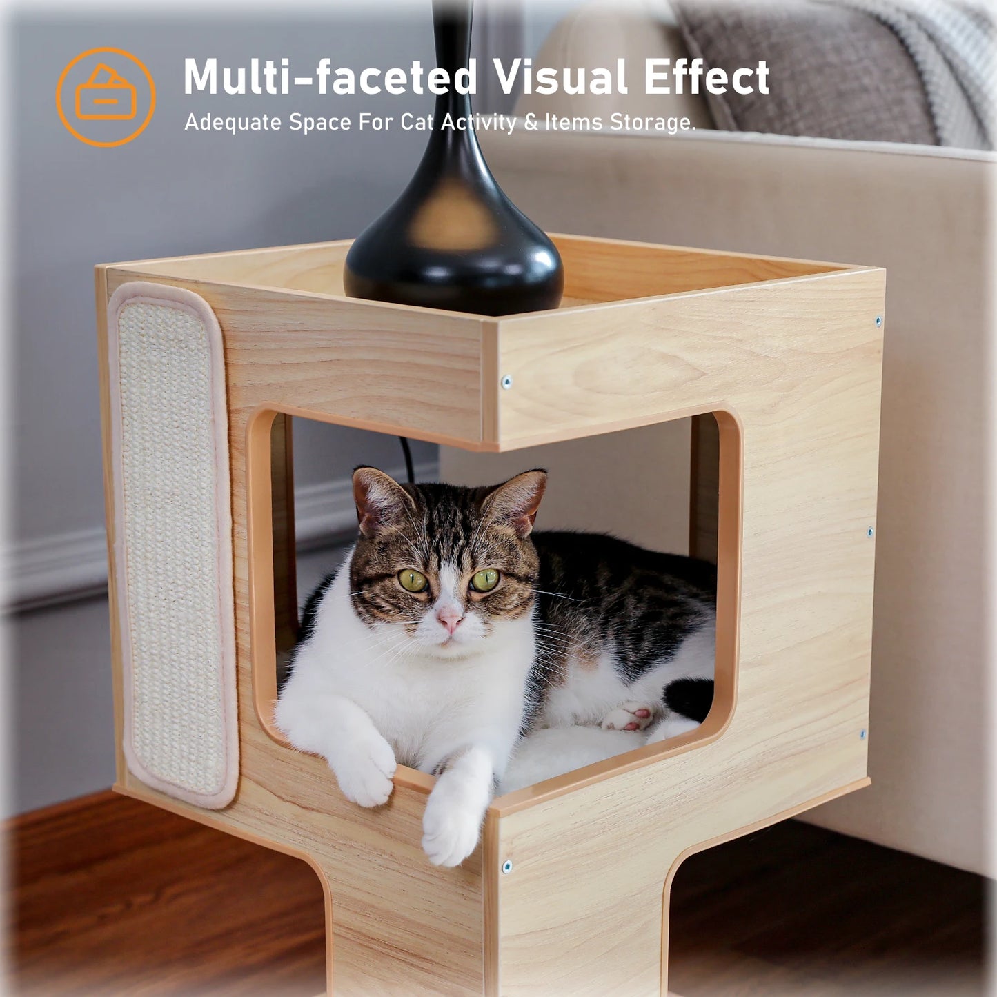 PAWZ Road Wood Cat Condo House With Removable Scratching Mats