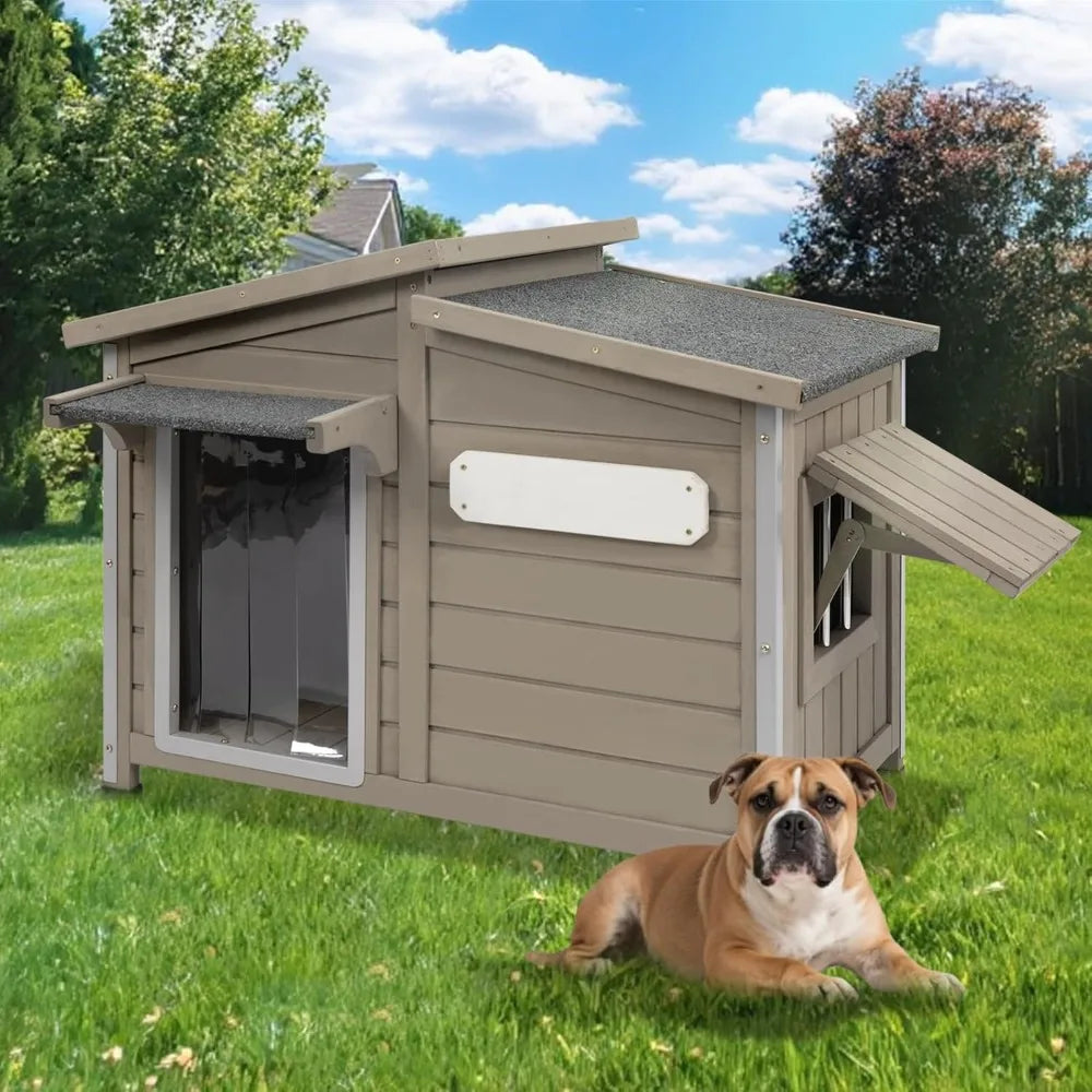 Outdoor Wooden Dog House Weatherproof With Vent Windows Removable Floor