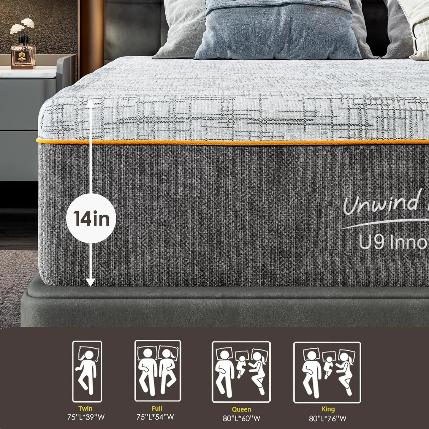 MOYU Gel Memory Foam Mattress Medium Firm CertiPUR-US