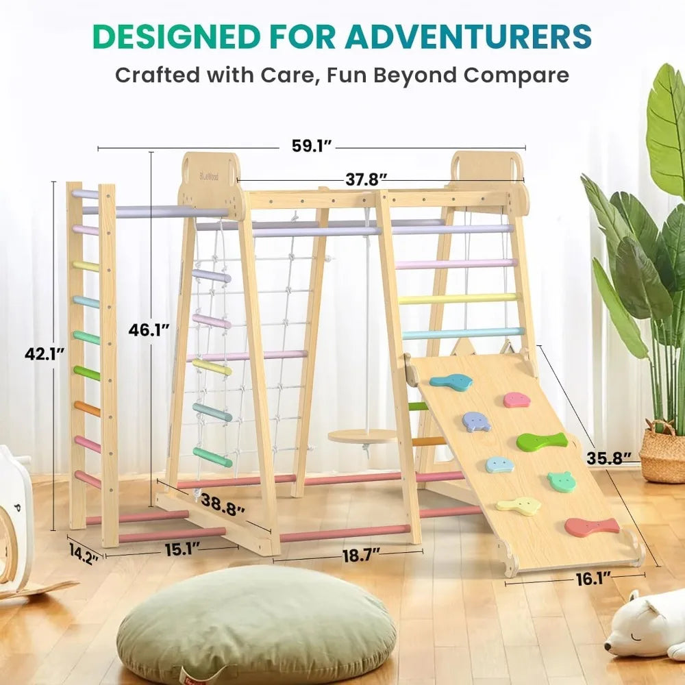 Indoor 9 In 1 Jungle Gym Climber Playset With Slide And Swing