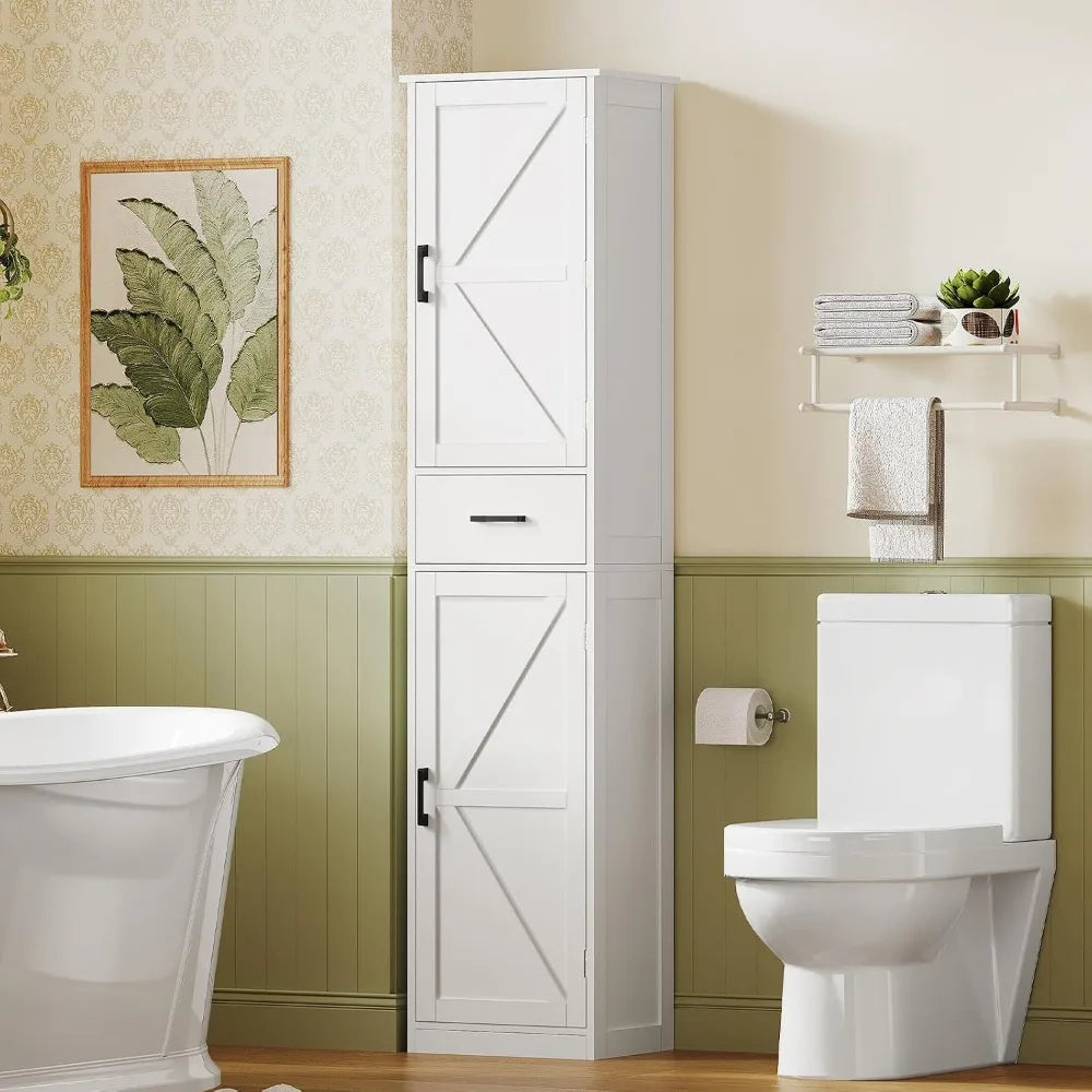 Tall Narrow Storage Cabinet With 3 Doors And Drawer