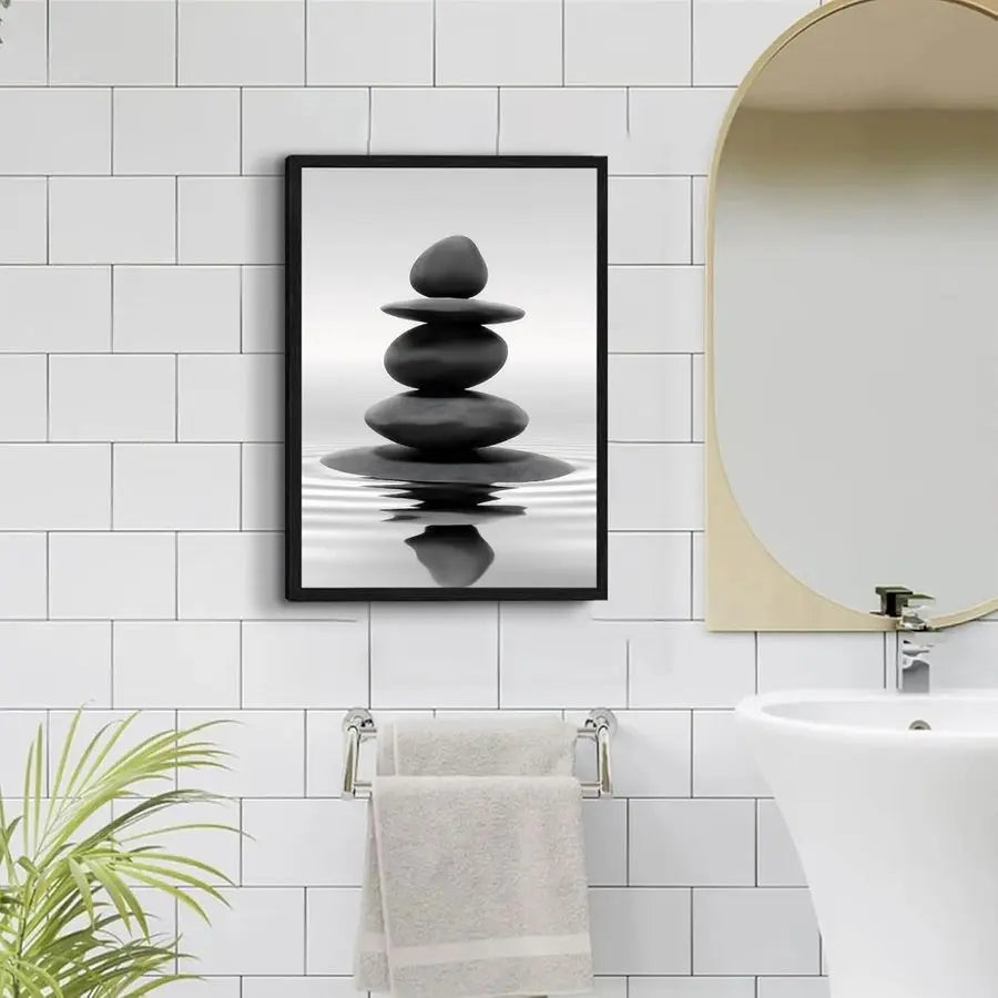Framed Zen Stones Bathroom Wall Art For Spa And Meditation