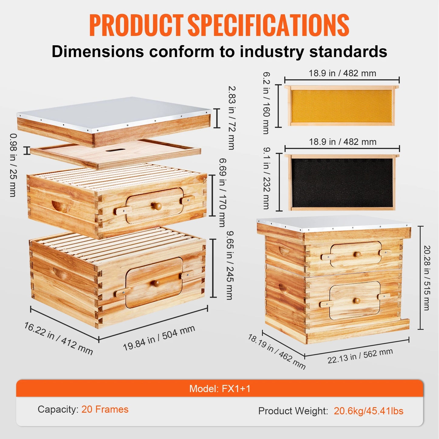 SucceBuy Cedar Bee Hive Langstroth Starter Kit With Acrylic Windows
