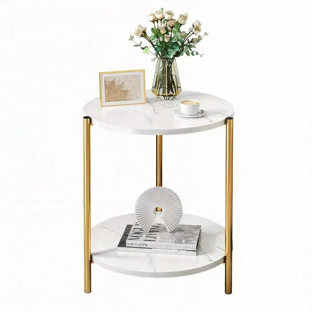 Double Tier Round Side Table For Indoor Or Outdoor Use