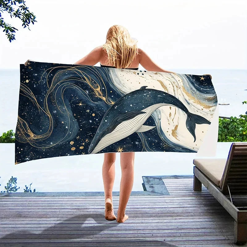 Whale Galaxy Pattern Beach Towel Windproof Outdoor Blanket