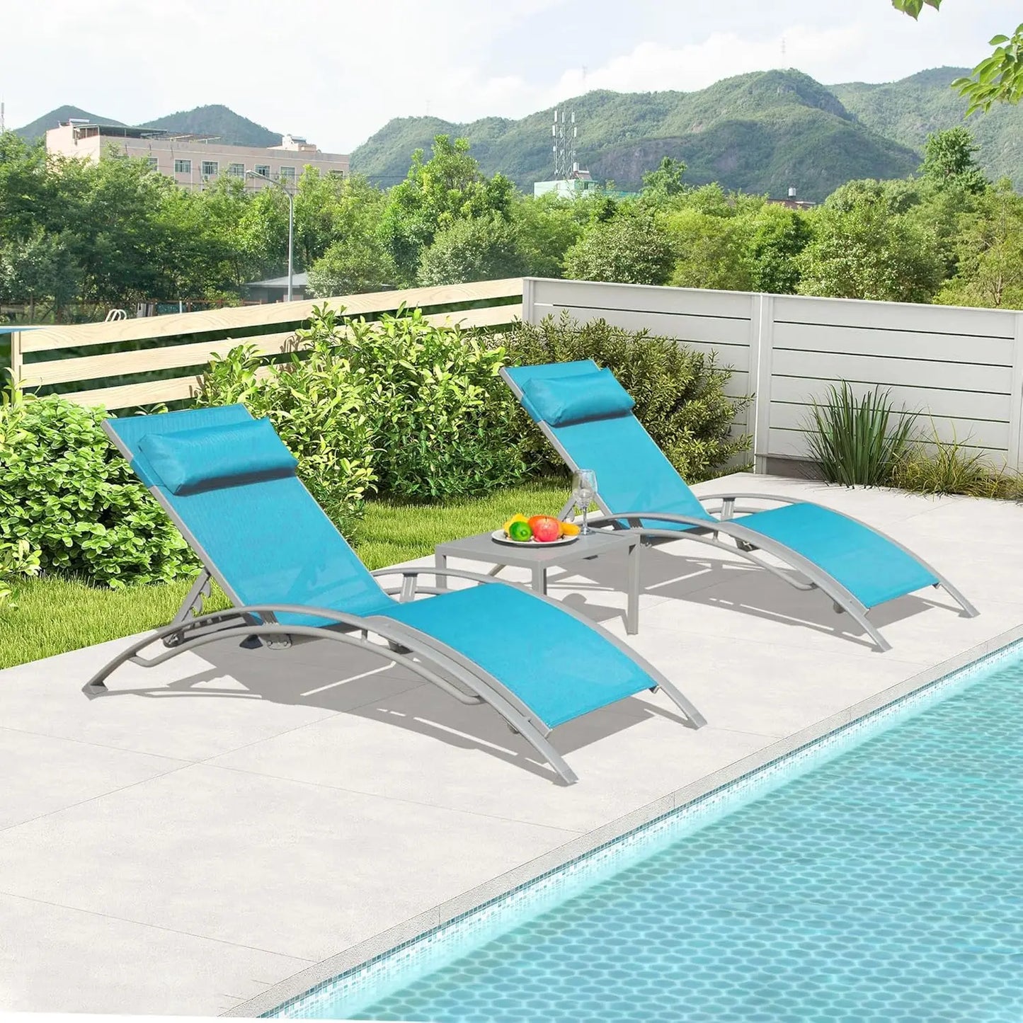 Aluminum Outdoor Lounge Chair Set of 3 With Adjustable Positions