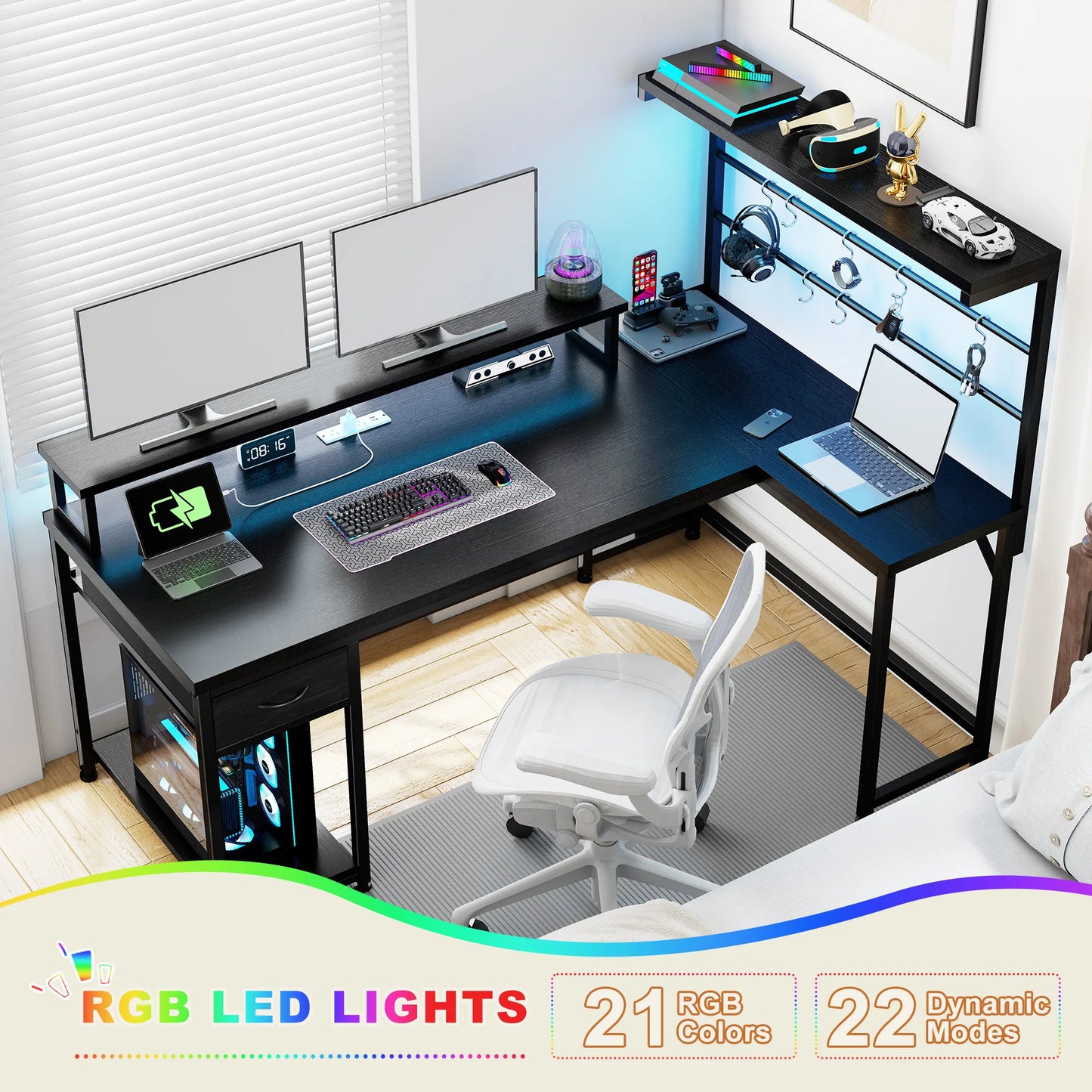 EnHomee 53 Inch L Shaped Gaming Desk With Hutch