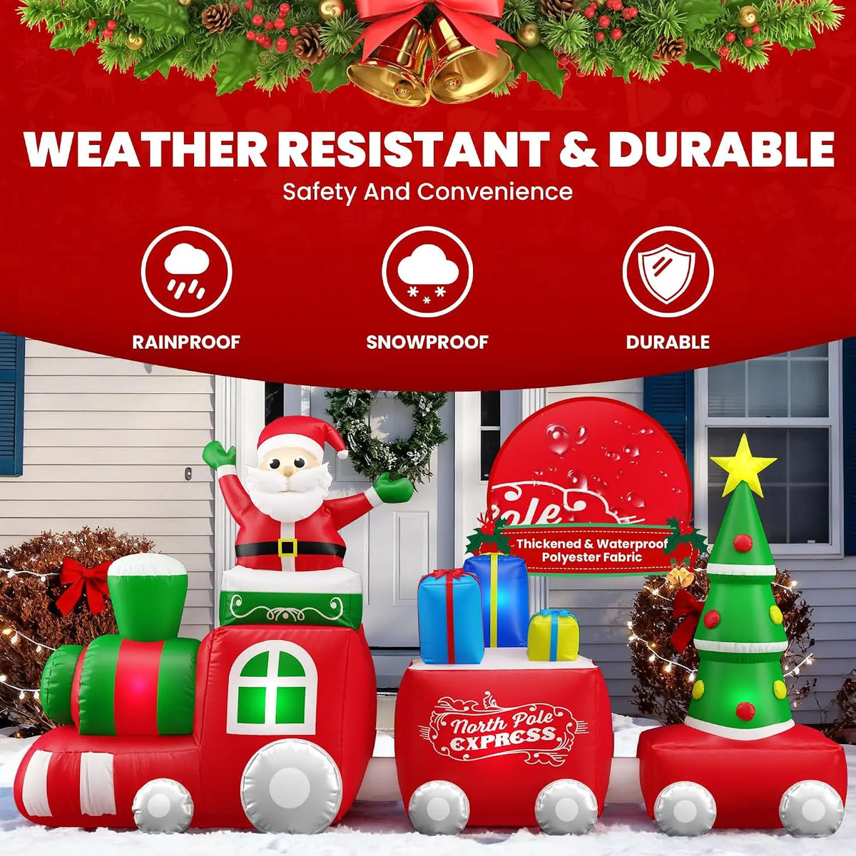 Giant Christmas Inflatable Santa Train With Lights And Holiday Characters