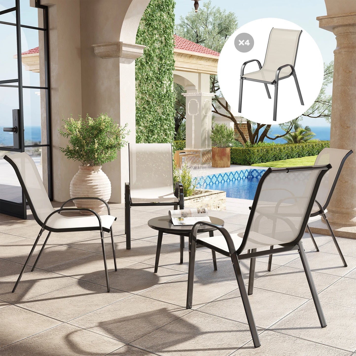 Durable Stackable Outdoor Patio Dining Chairs Set Of 4