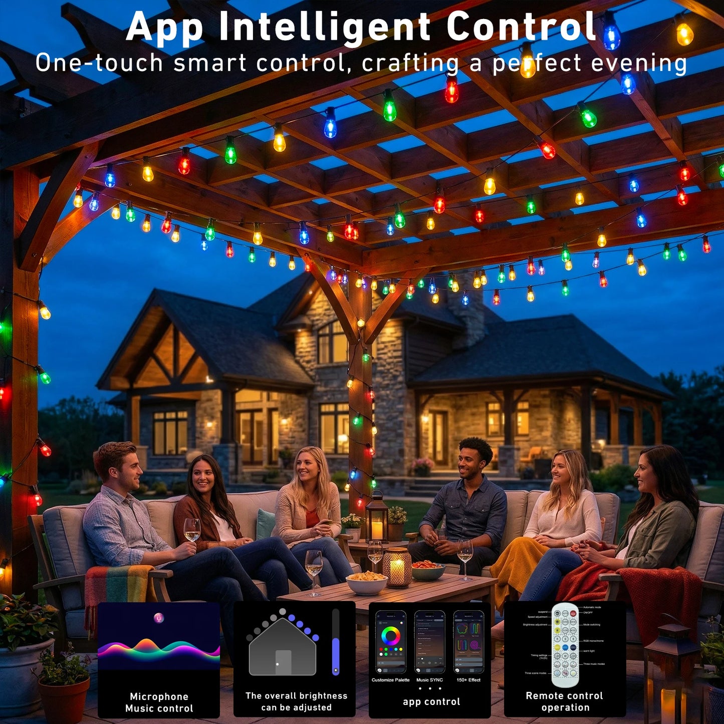 RGB IC Outdoor String Lights IP67 Waterproof With APP Remote