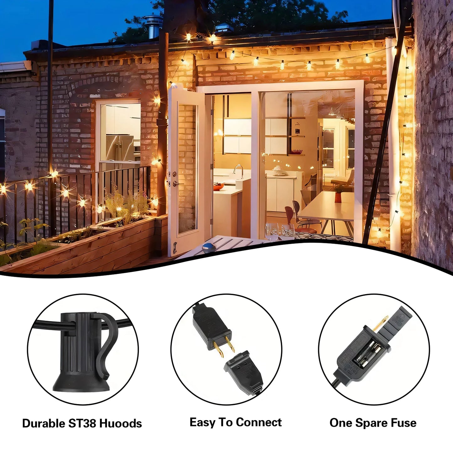 GUPUP Solar String Lights Outdoor 24 LEDs Warm White