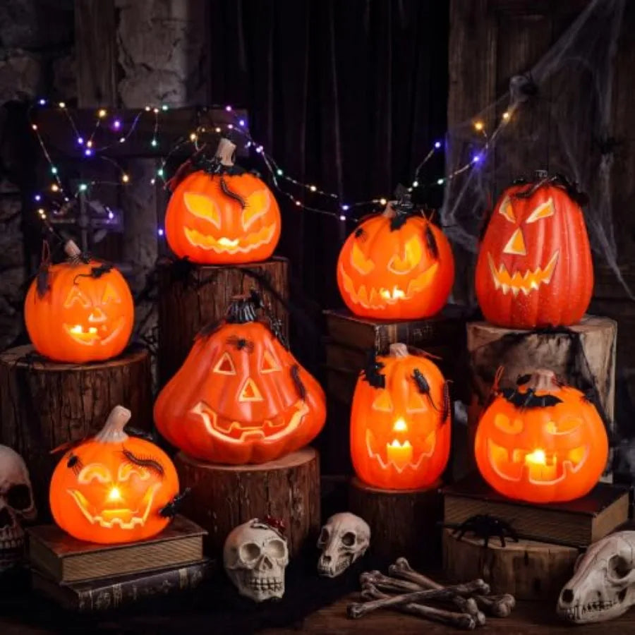 Halloween Pumpkin Lanterns With LED Glow Effect And Insect Decor