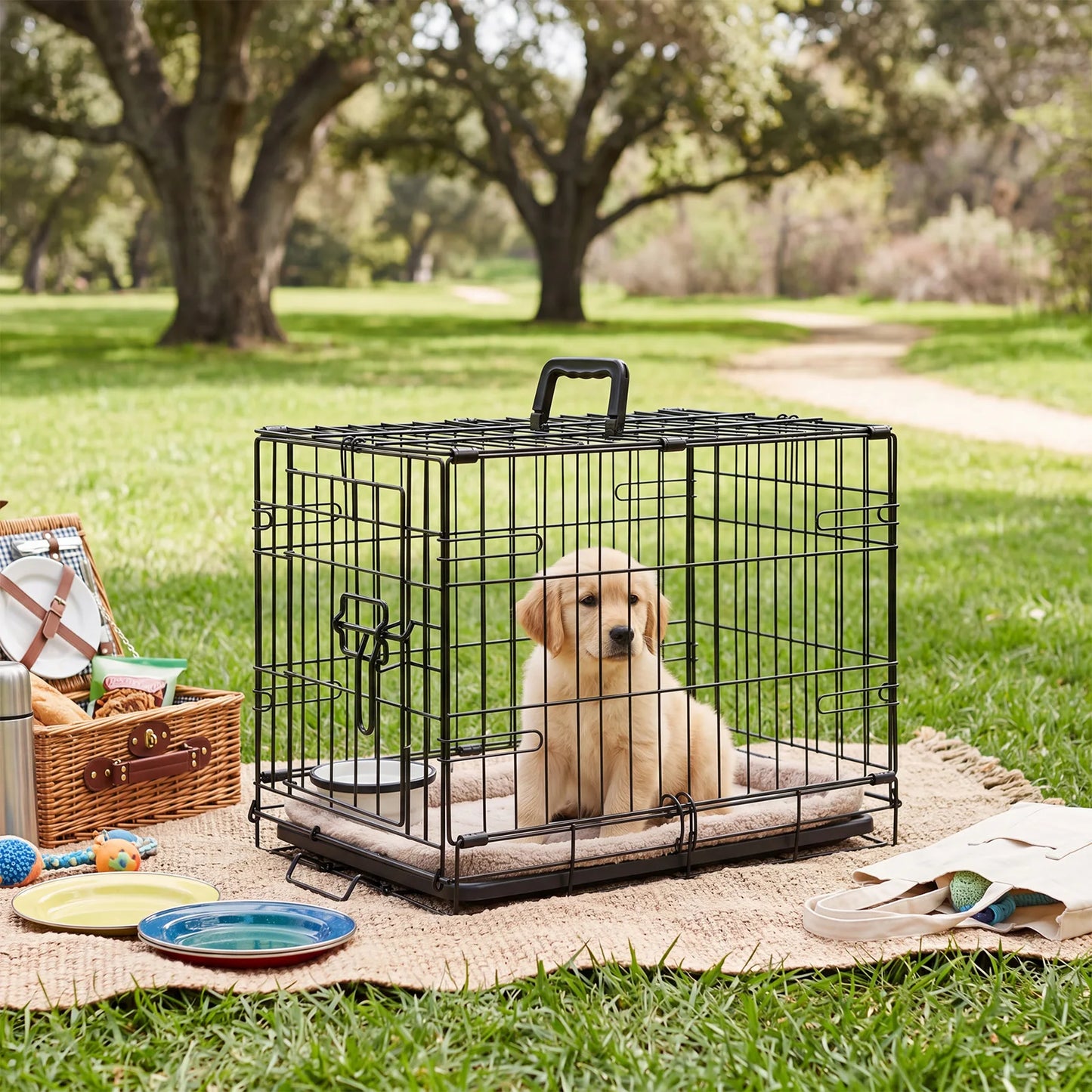 JHK Metal Dog Crate With Secure Lock Foldable Tray For Easy Cleaning