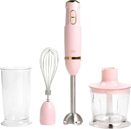 Hand Blender Set, 2-in-1 Immersion Blender with Whisk & Blending Shaft, 400W, Pink with Gold Accents
