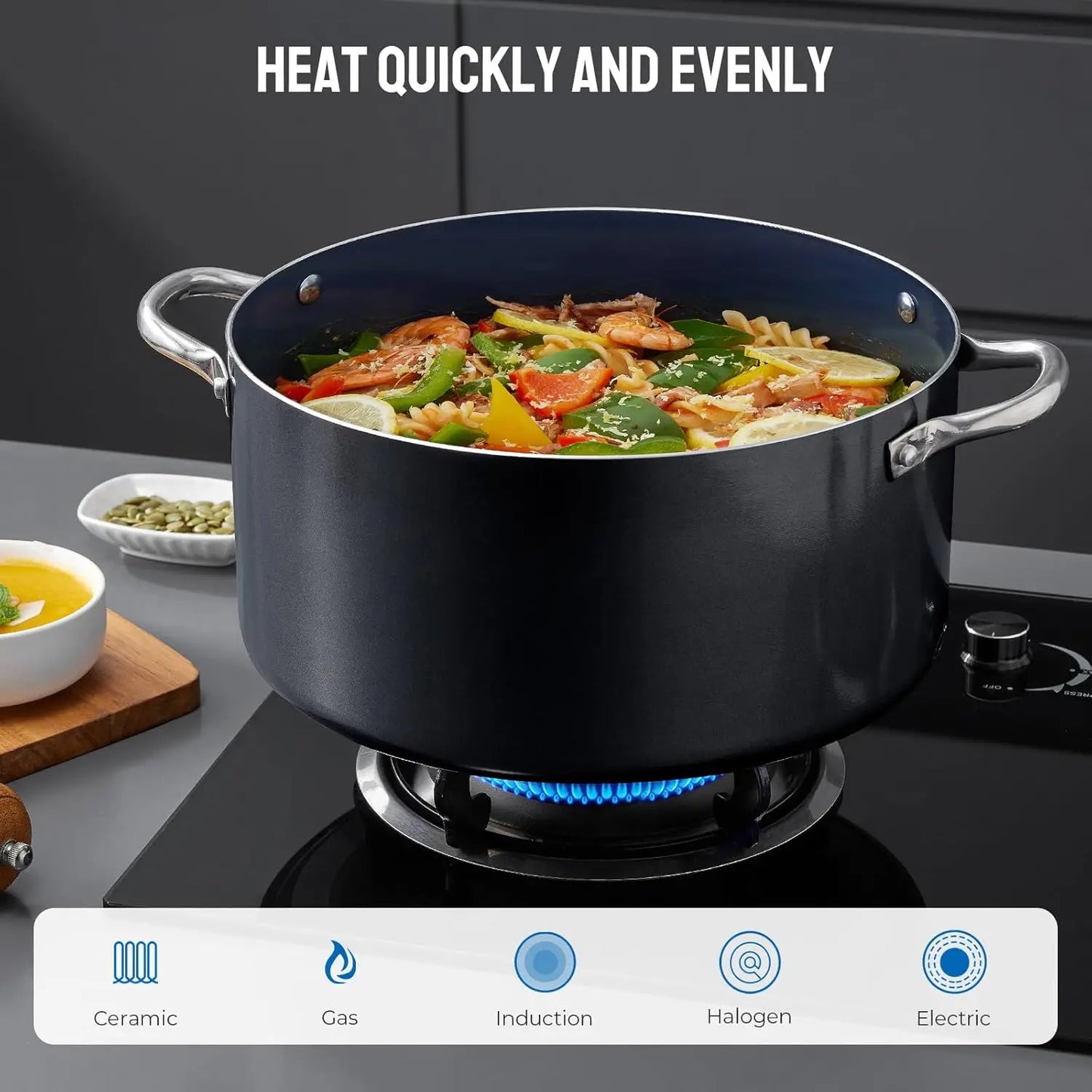 Induction Cookware Set 6-Piece, Stackable Kitchen Cooking Pots Set, 6qt 4.8qt & 2qt Pots with Lids, Dishwasher Safe & Oven Safe,