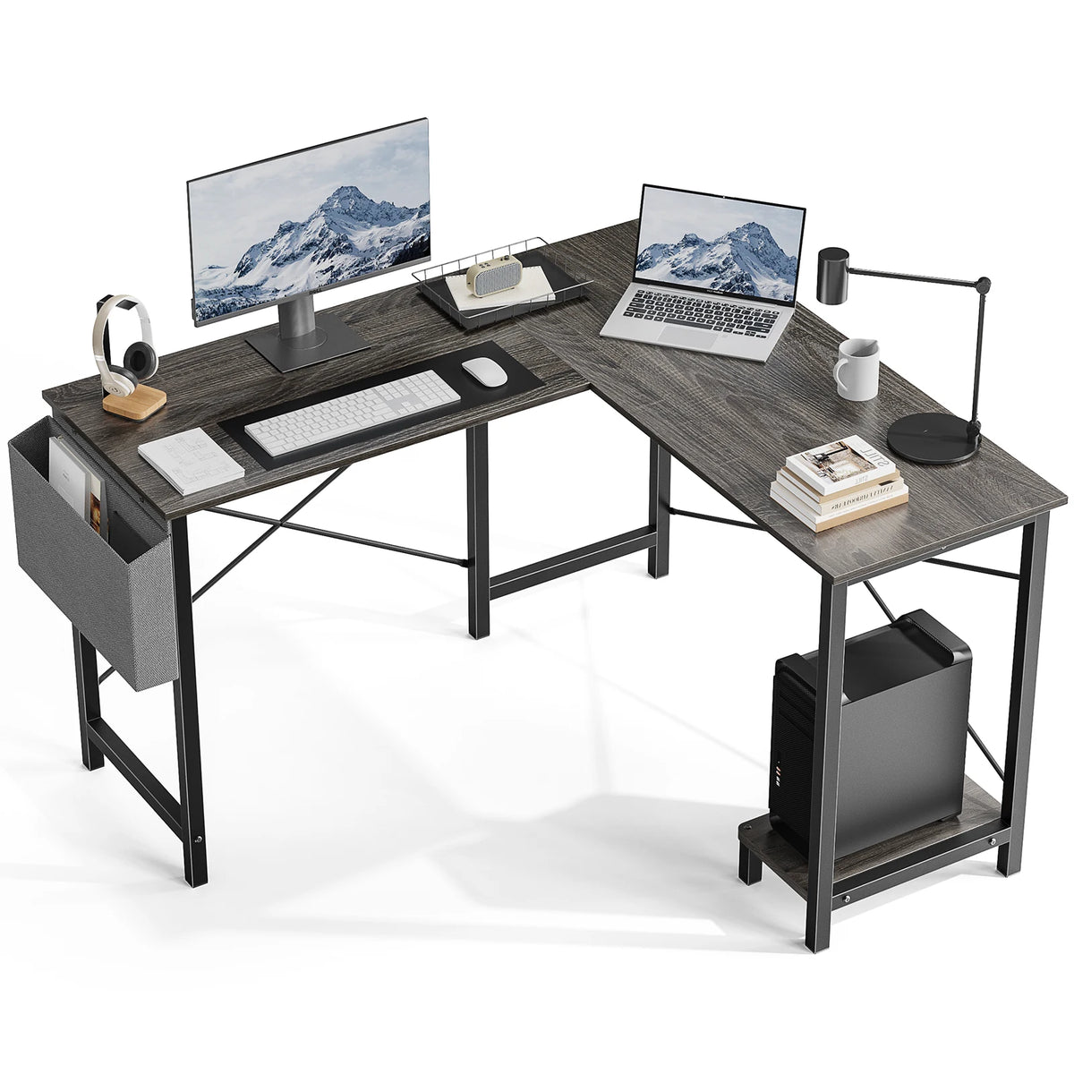 JHK L Shape Computer Desk With CPU Storage Shelf
