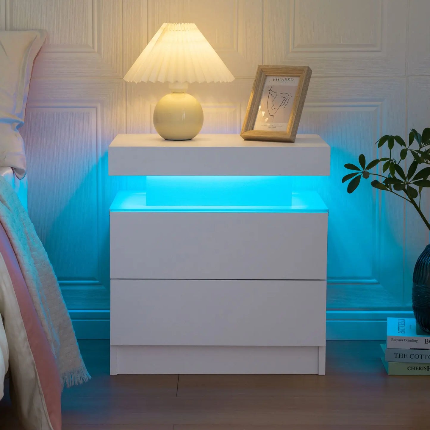 Cubehom LED Nightstand With Two Drawers And RGB Lighting