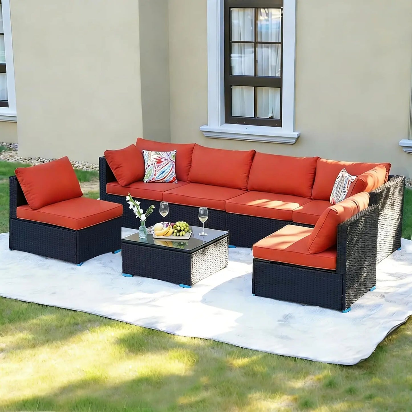 XIAOLANG Outdoor Patio Furniture Set All-Weather PE Rattan Sofa Table