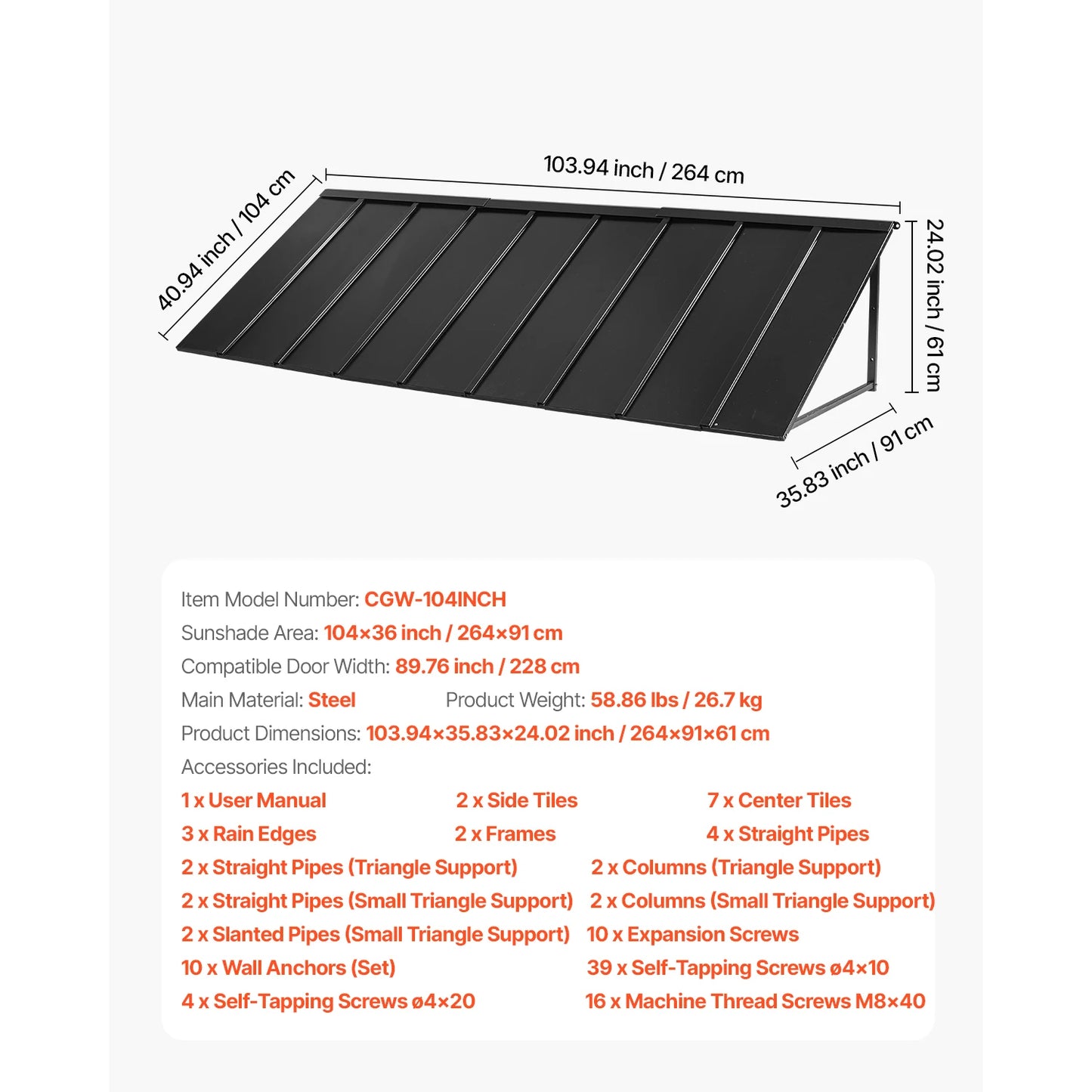 Fixed Metal Awning Triangle Canopy for Doors Windows Balcony