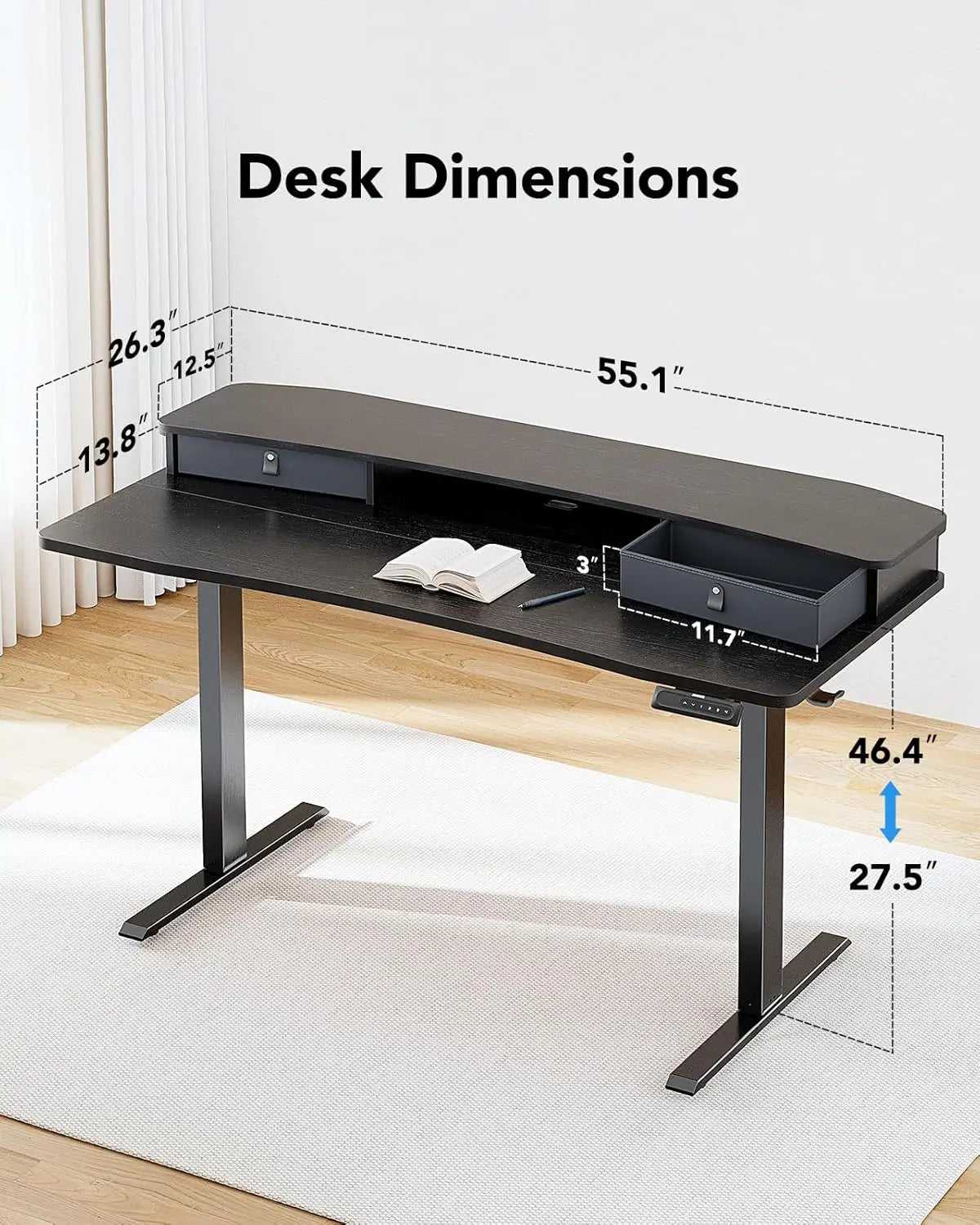 K Kyspho Electric Standing Desk With Two Drawers And Hooks