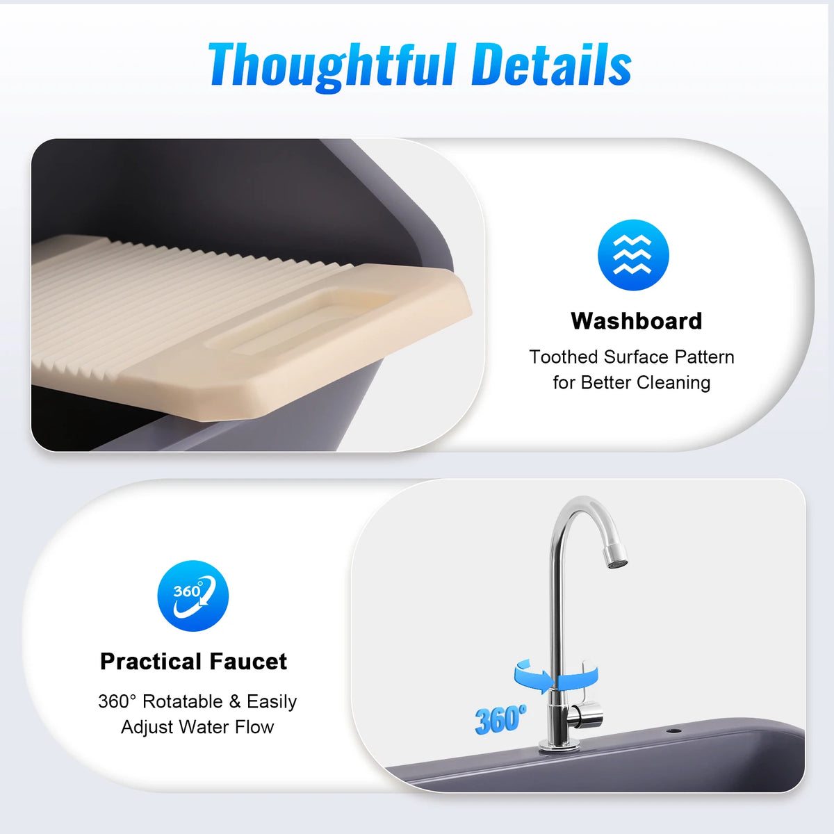 Freestanding Utility Sink With Rotating Faucet And Built In Washboard