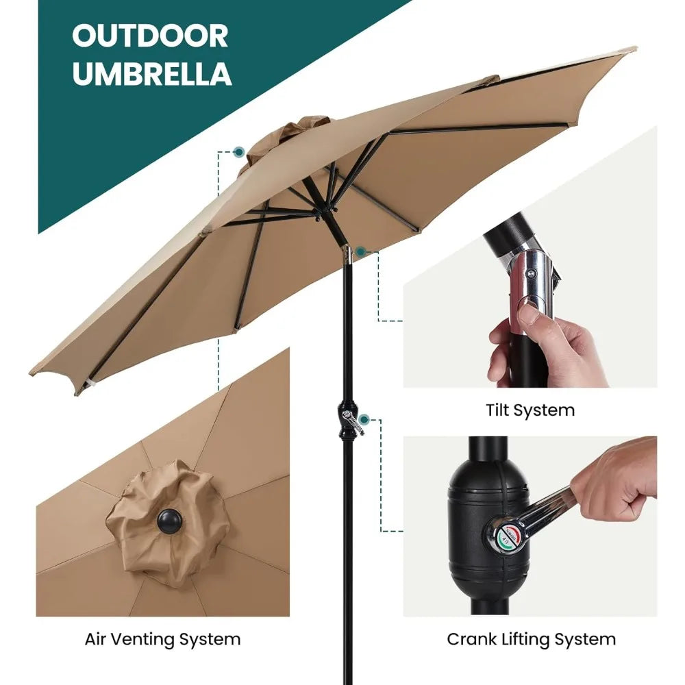 NBVCX Outdoor Patio Umbrella With Tilt Crank And Eight Ribs
