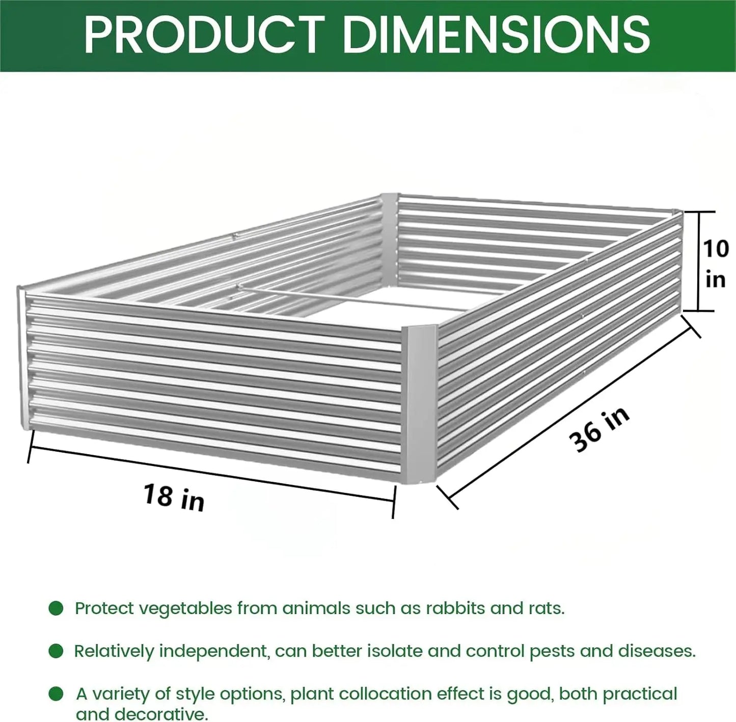 3-Piece Galvanized Raised Garden Bed, Above Ground for Vegetables and Flowers, 36x18 Inch, Easy Assembly