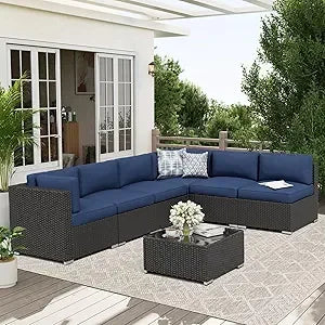 Outdoor 7 Piece Patio Sofa Set Glass Top Table Cushions