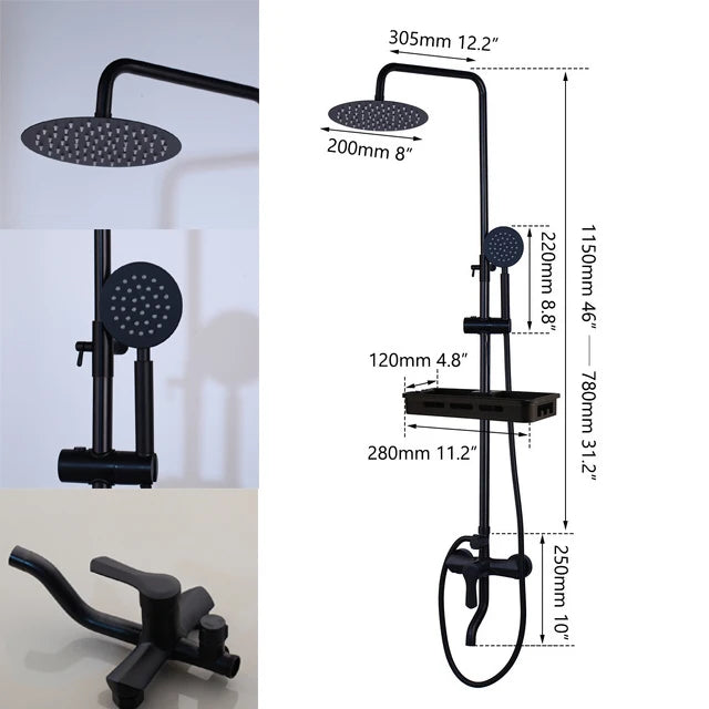 KEMAIDI Rainfall Shower Bathtub Faucet Set With Mixer And Shelf