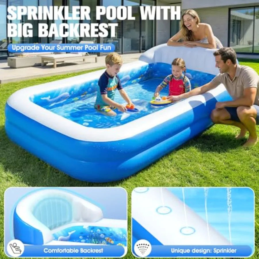 Rectangular Inflatable Pool With Sprinkler And Big Backrest