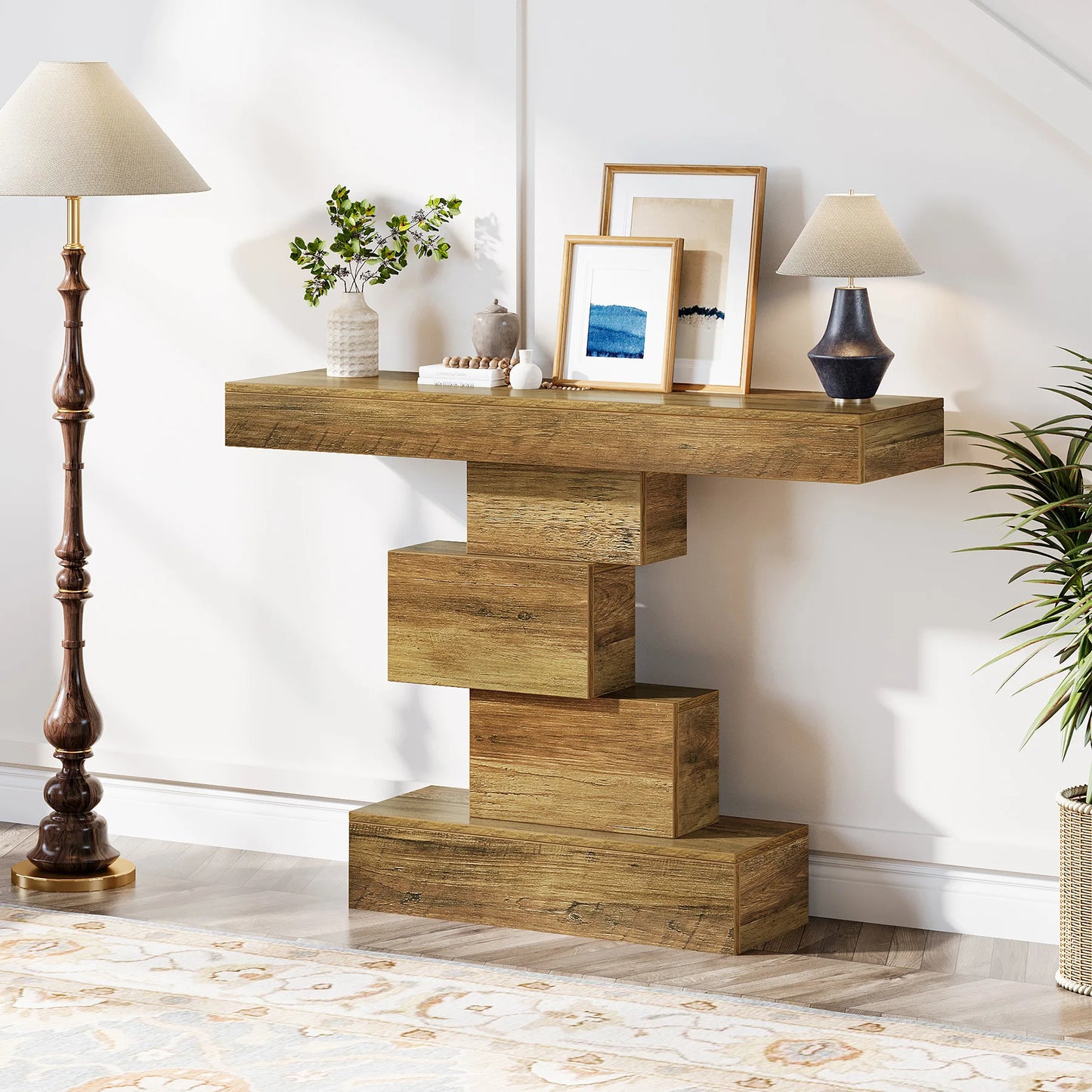Tribesigns Farmhouse Industrial Console Table With Geometric Base