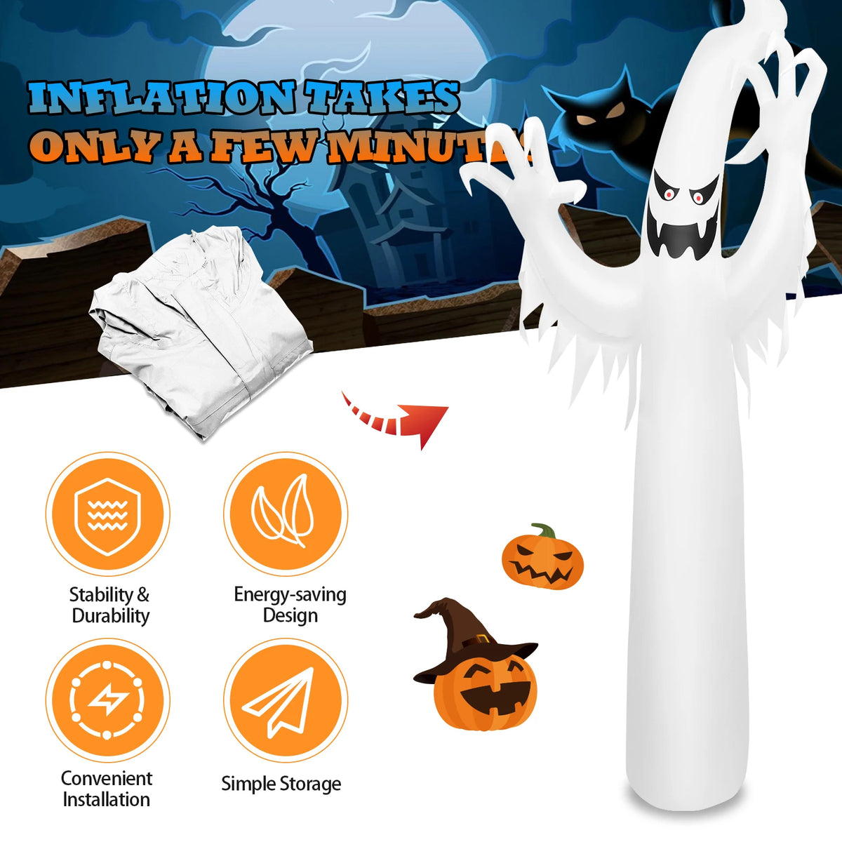 LIFEZEAL Halloween Inflatable Ghost Decoration With Built In LED Lights