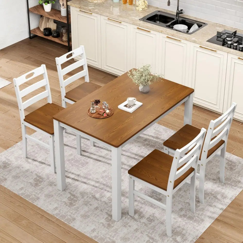 XMSJ 5 Piece Dining Table Set For 4 Wood Farmhouse Kitchen