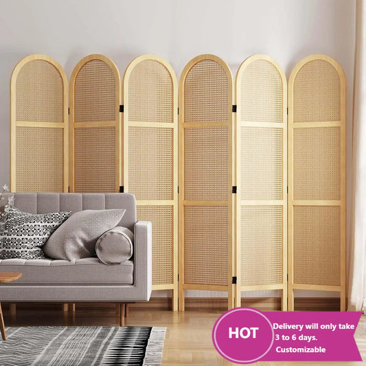 Foldable Rattan Privacy Screen Partition Six Piece Indoor Divider