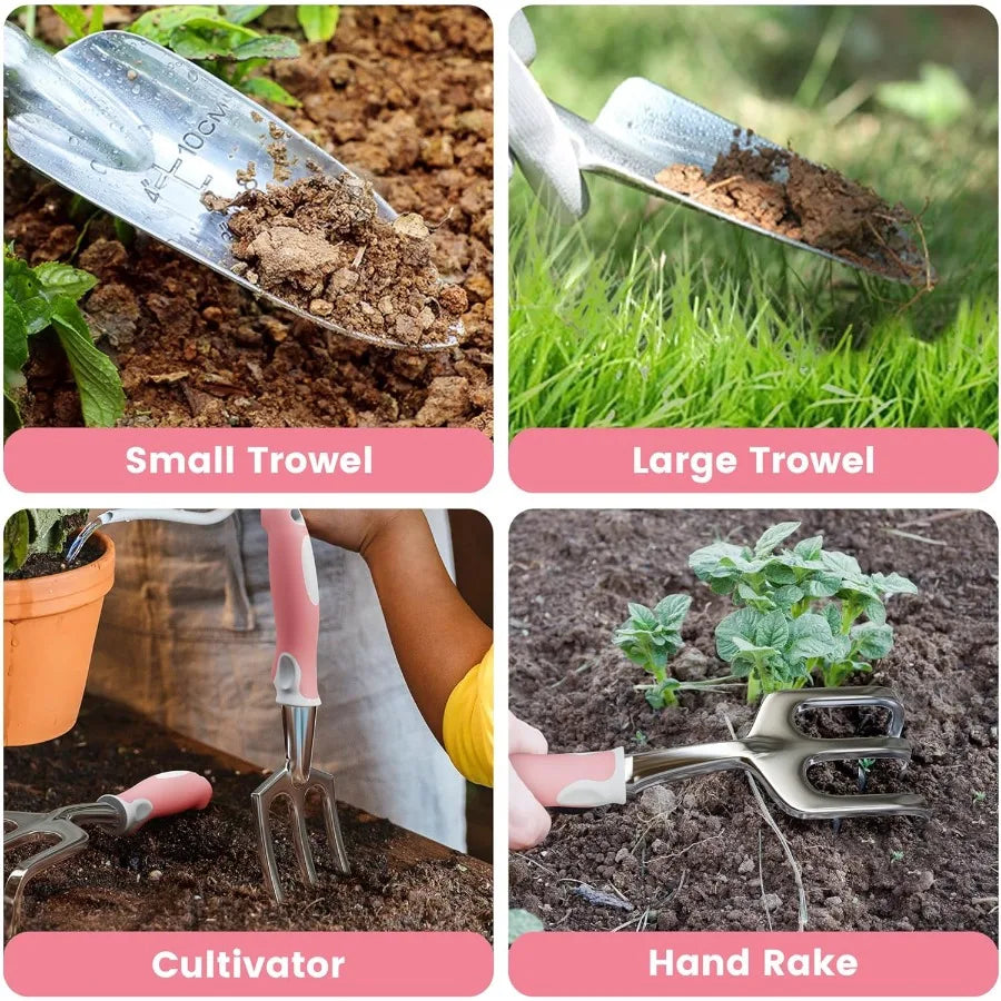 Garden Tools 8 Piece Gardening Tools with Bag Heavy Duty Stainless Steel Garden Tools Set Outdoor Hand Tools for Planting Weedi