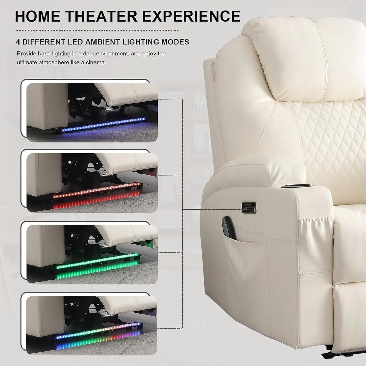 Power Recliner Chair With Heat And Massage PU Leather