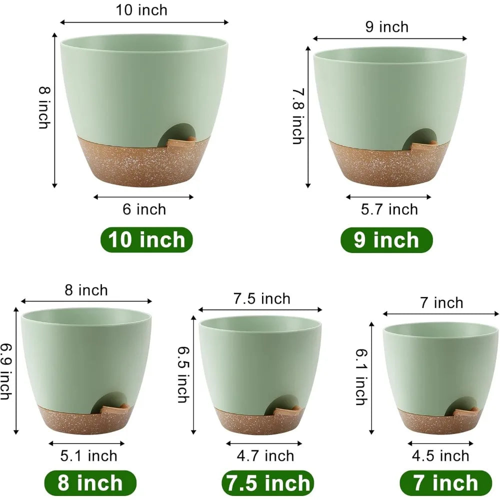 NBVCX Self Watering Plant Pots With Drainage Saucers Set 5