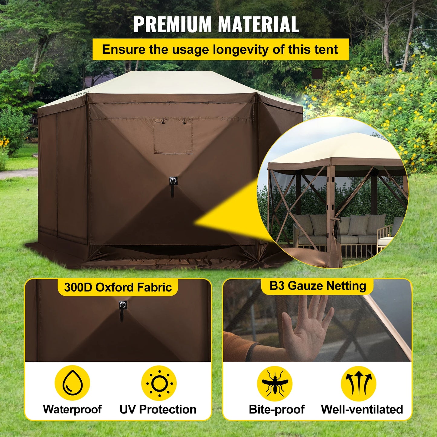 SucceBuy Pop Up Camping Gazebo Tent 6 Sided Sun Shelter