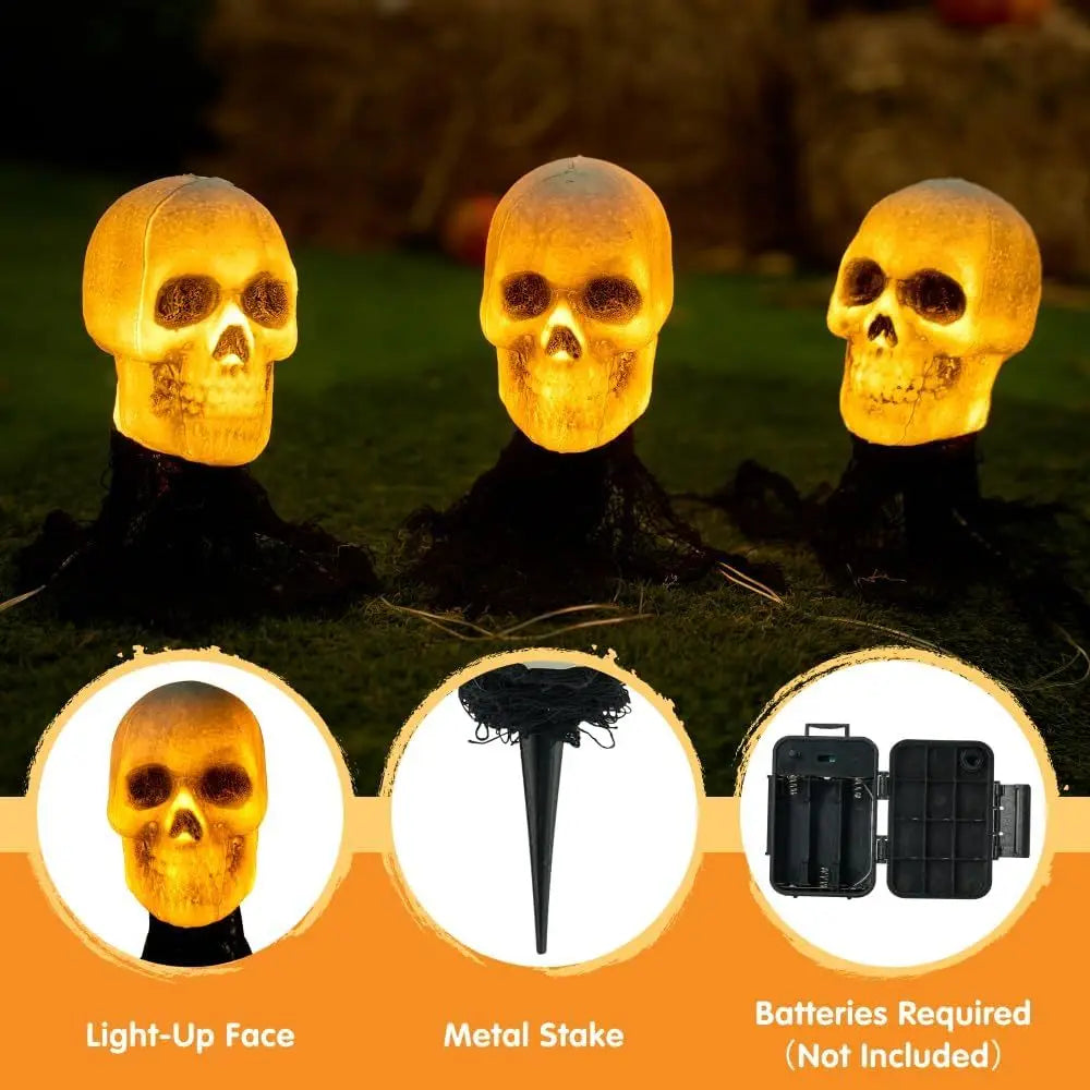 Light Up Skeleton Skull Stakes Outdoor Halloween Lawn Decorations