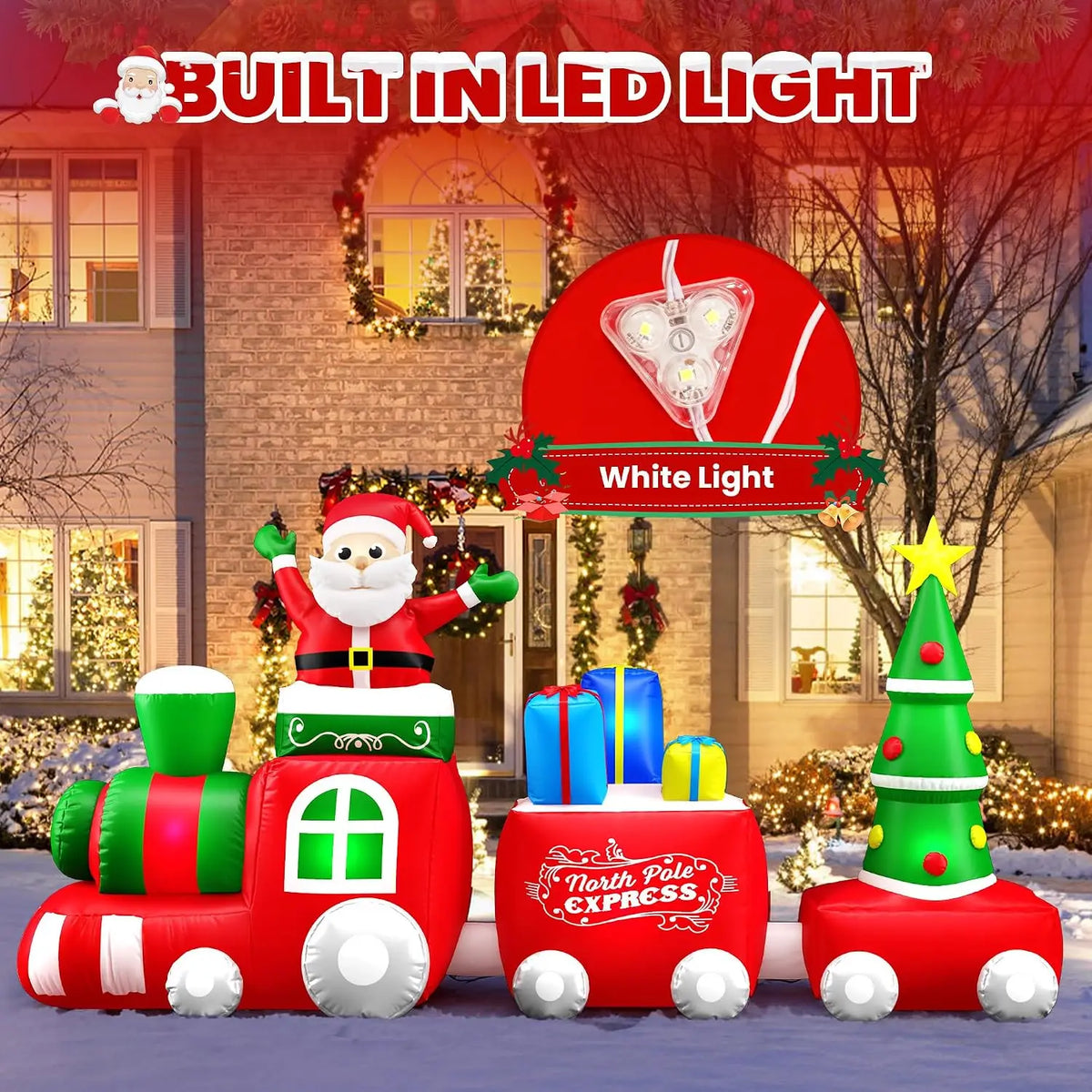 Giant Christmas Inflatable Santa Train With Lights And Holiday Characters