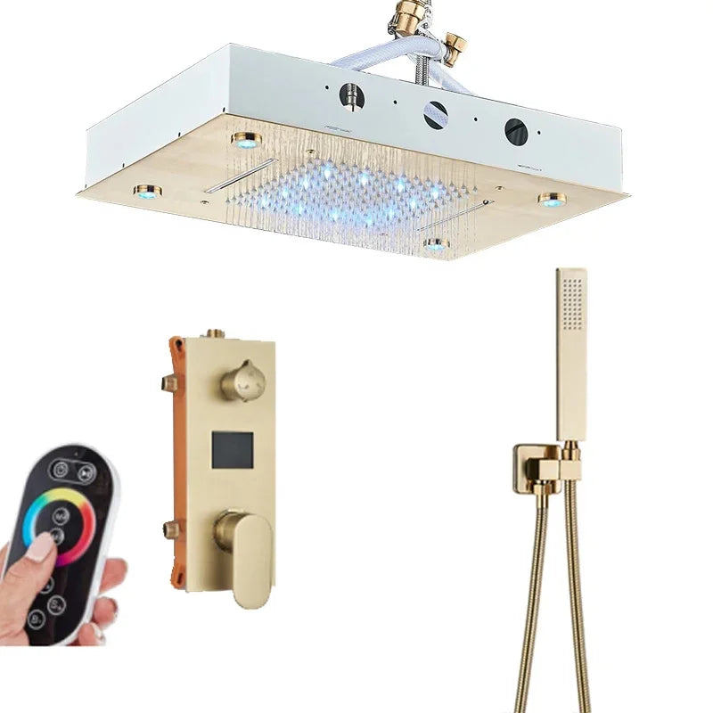 Shinesia Thermostatic Concealed LED Rainfall Shower System With Remote Control