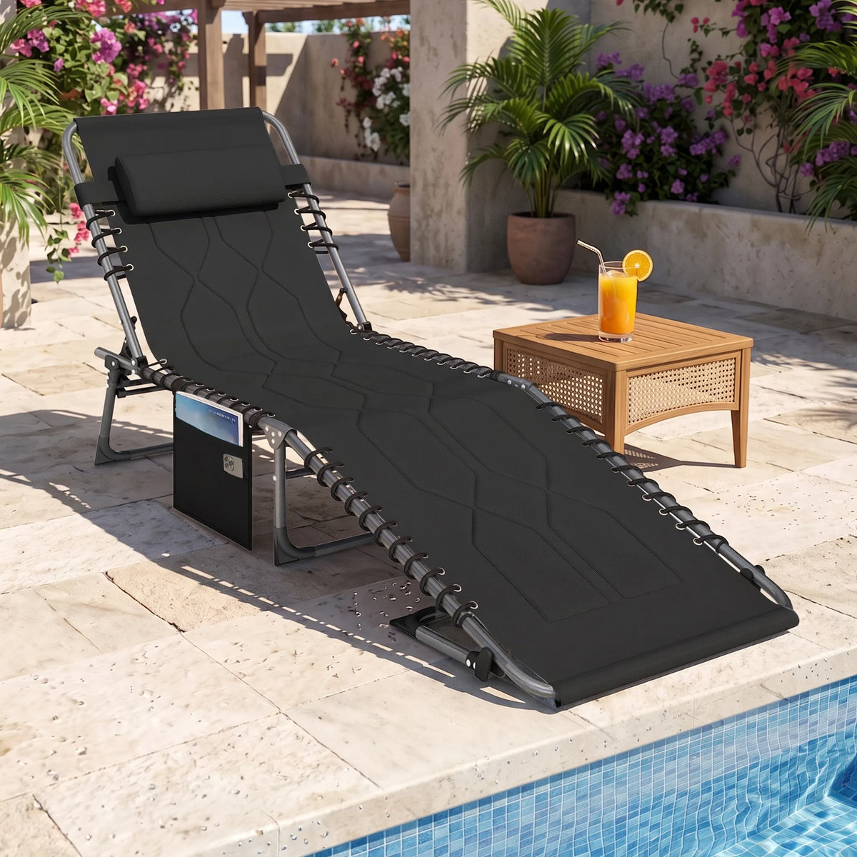 Outsunny Adjustable Folding Reclining Chaise Lounge Chair With Pocket