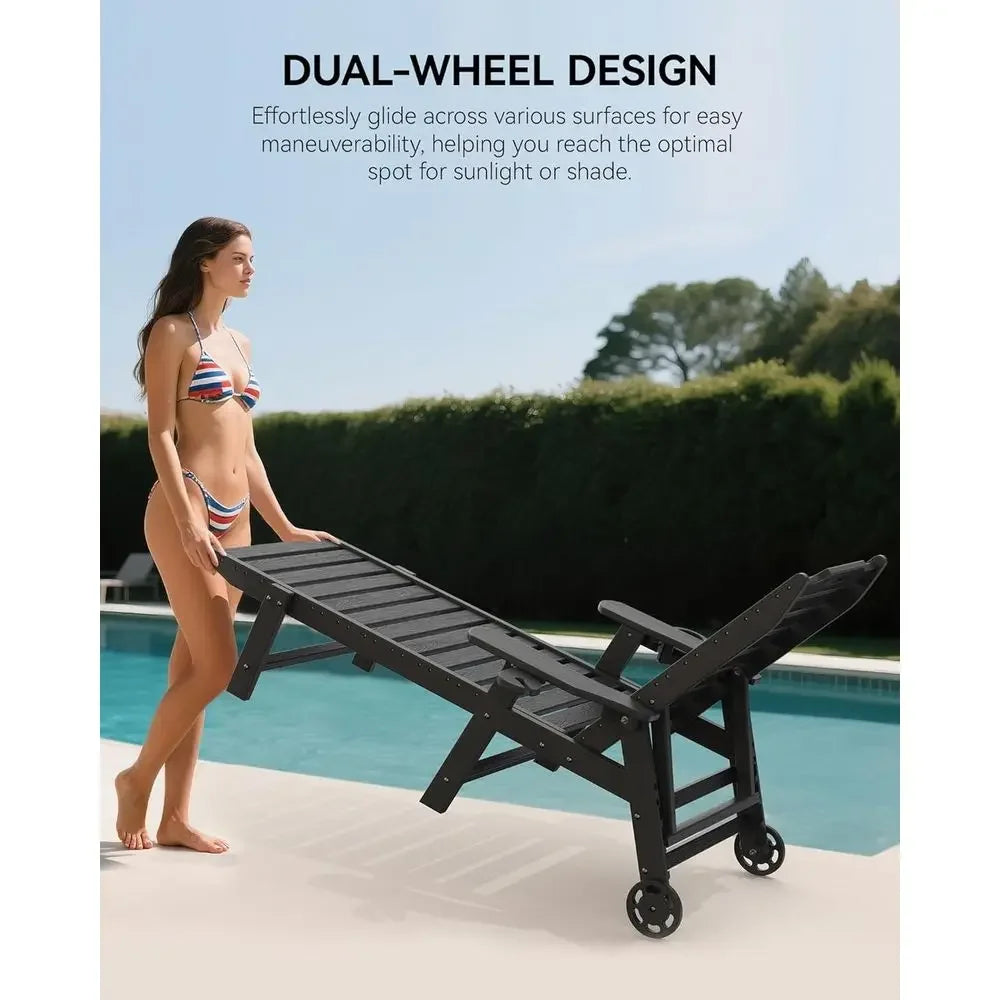 HDPE Chaise Lounge Chair Set With Wheels Adjustable Backrest