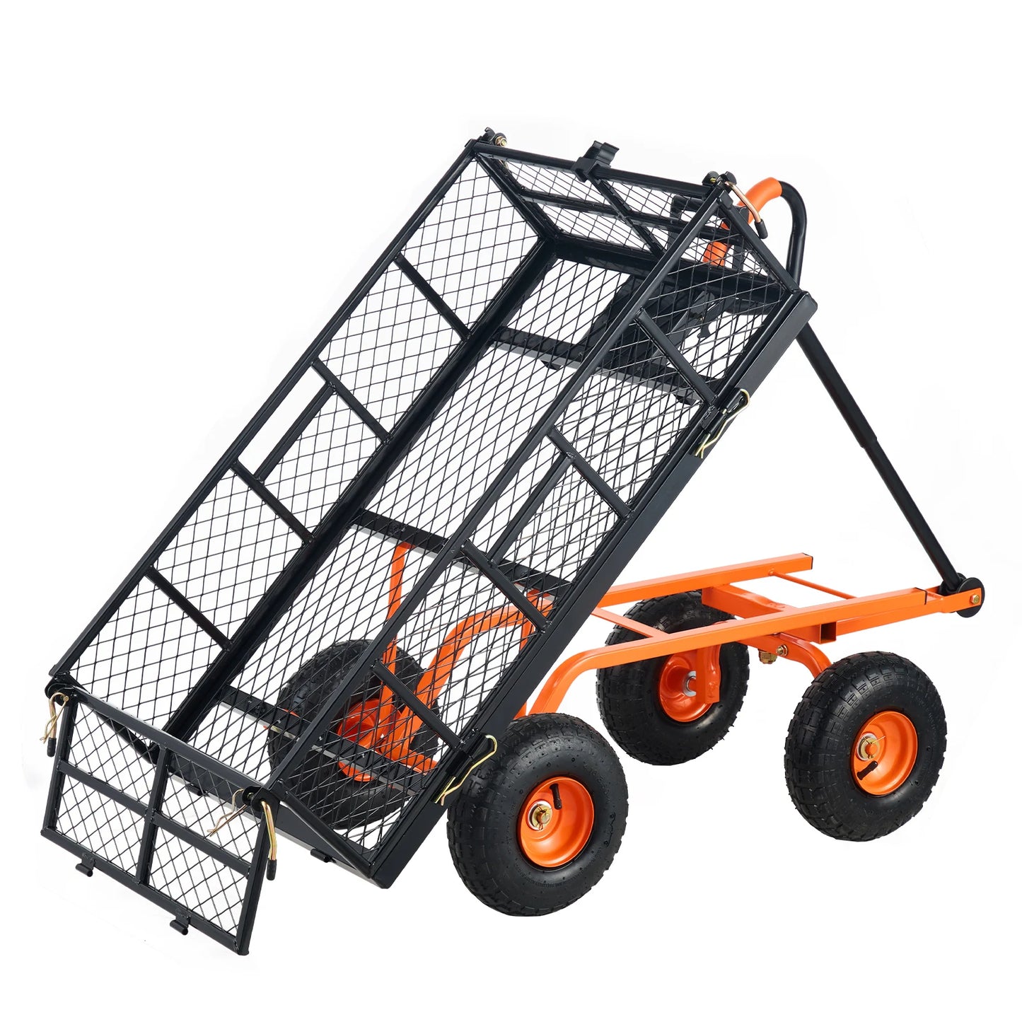 SucceBuy Garden Cart Sturdy Metal Utility Wagon Dump Cart