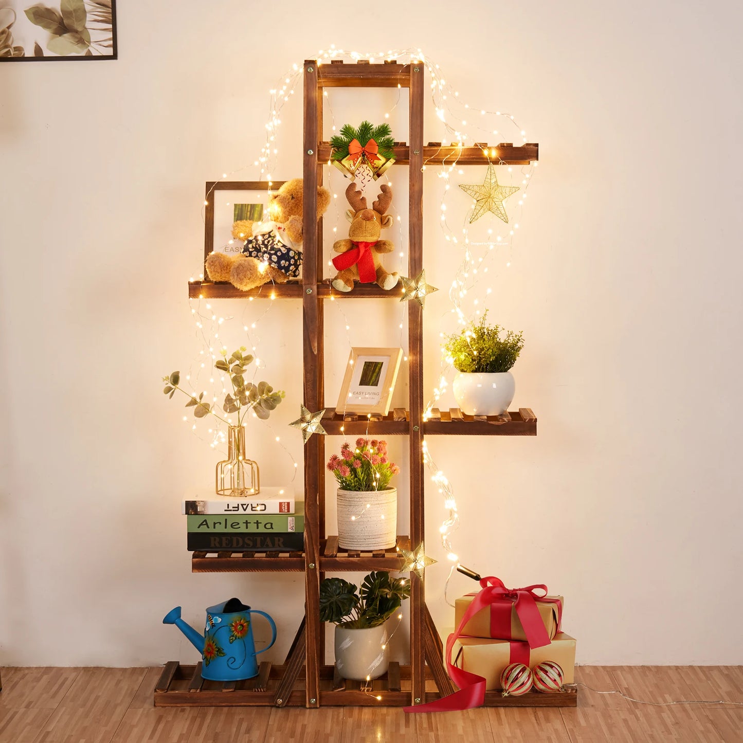 BINGOPAW Six Tier Wooden Plant Stand For Elegant Flower Display