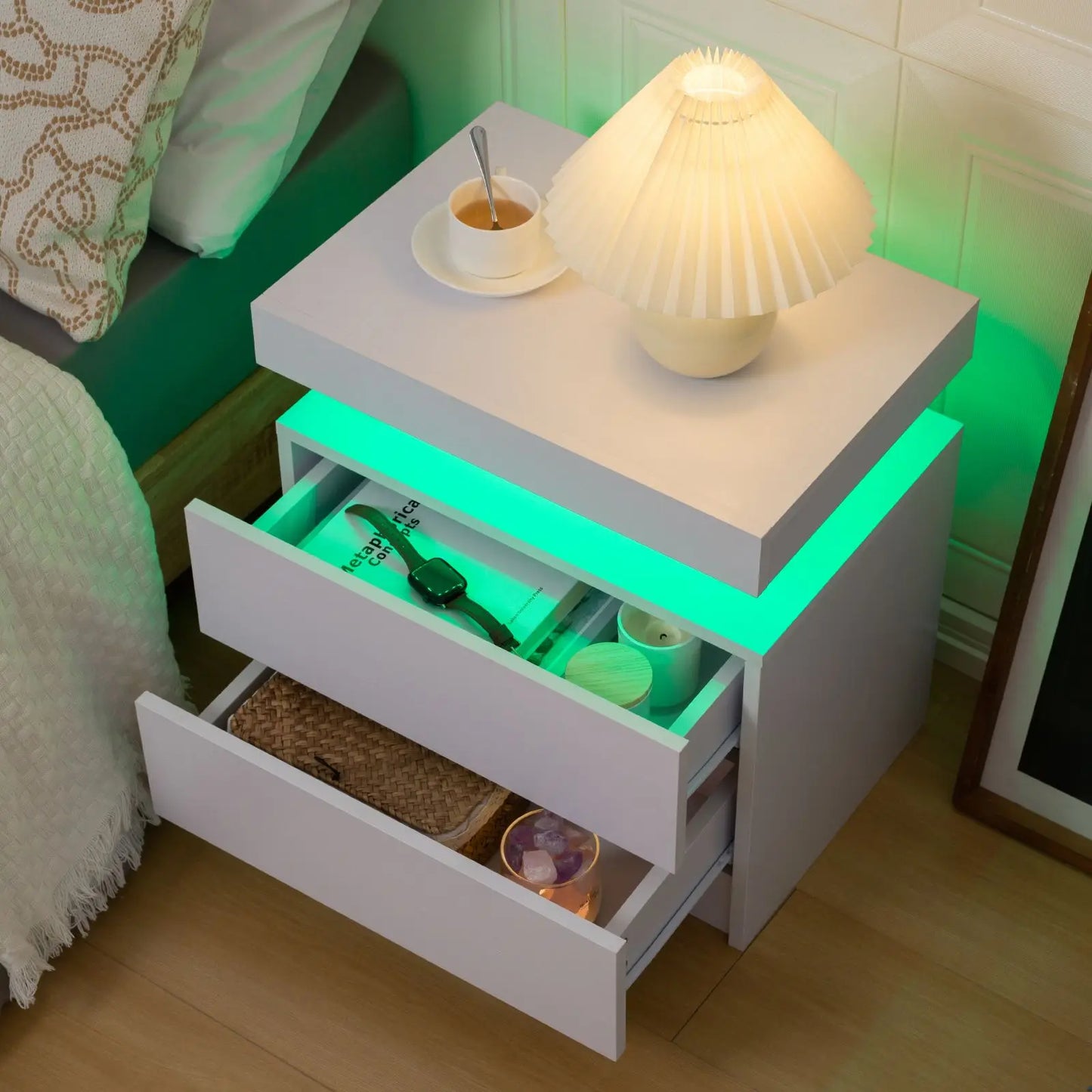 Cubehom LED Nightstand With Two Drawers And RGB Lighting