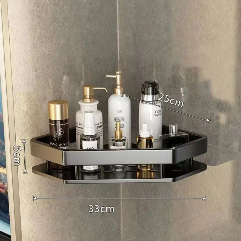 Punch-free Corner Rack Bathroom Shelf Shelves Wall Mounted Shower Storage Aluminum Holder Bathroom Kitchen Organizer Accessorie