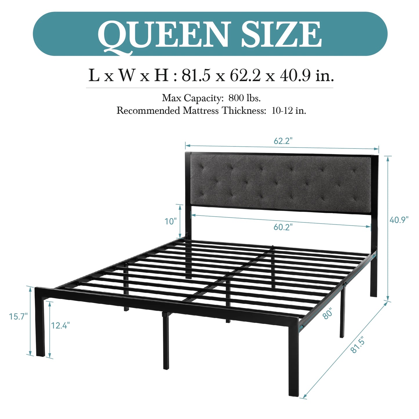 HOOMICH Metal Bed Frame With Upholstered Headboard