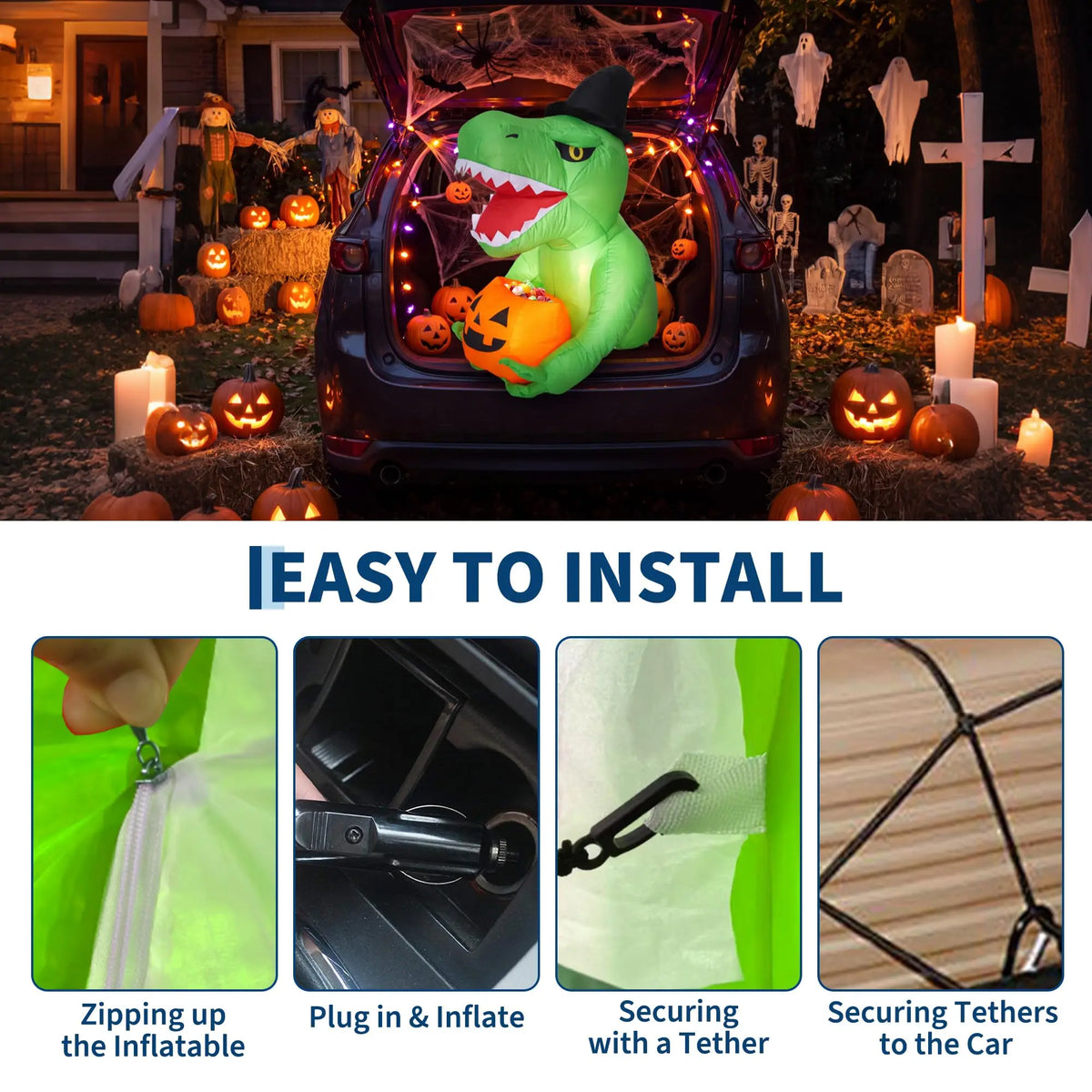 HiMISS Halloween Inflatable Dinosaur Trunk Or Treat LED Car Decoration