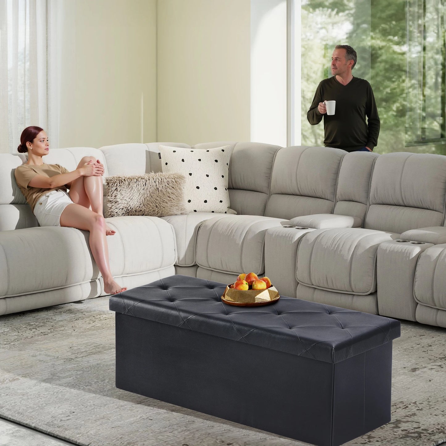 JHK Synthetic Leather Folding Ottoman Storage Footstool Toy Box